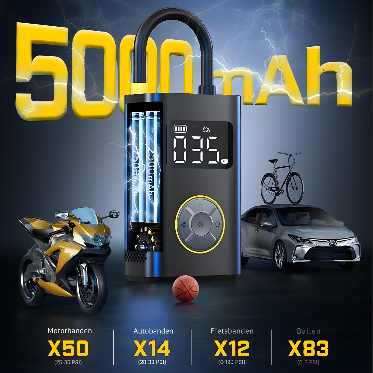 AeroPump X9 Draagbare Bandenpomp – Krachtige Compressor met Auto-Stop & Digitaal Display