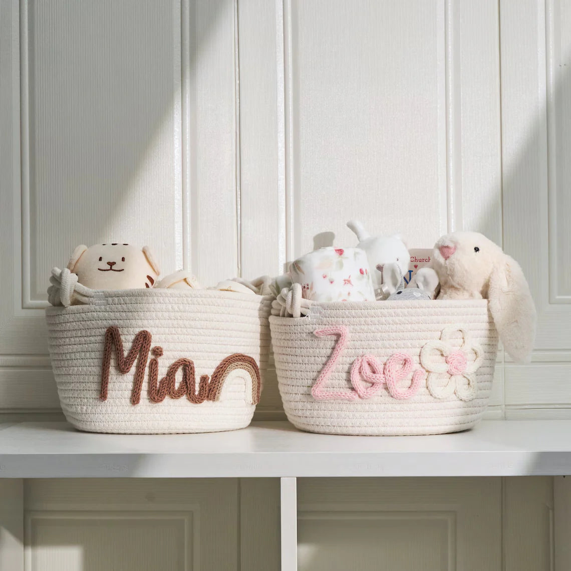 Luxe Gebreide Babymand met Naam – Effen & Multicolor
