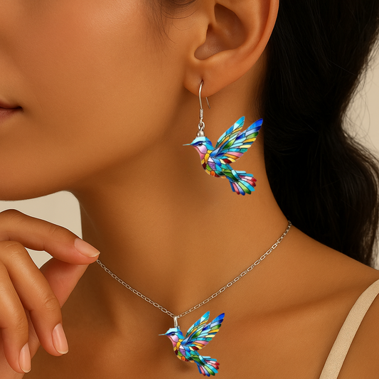 Kleurrijk Kolibrie Sieradenset – Ketting & Oorbellen (3-delig)