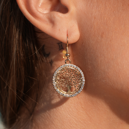 Boom des Levens Oorbellen – Verguld met Strass