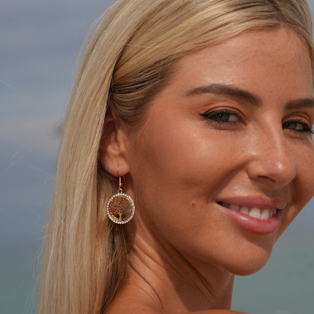 Boom des Levens Oorbellen – Verguld met Strass
