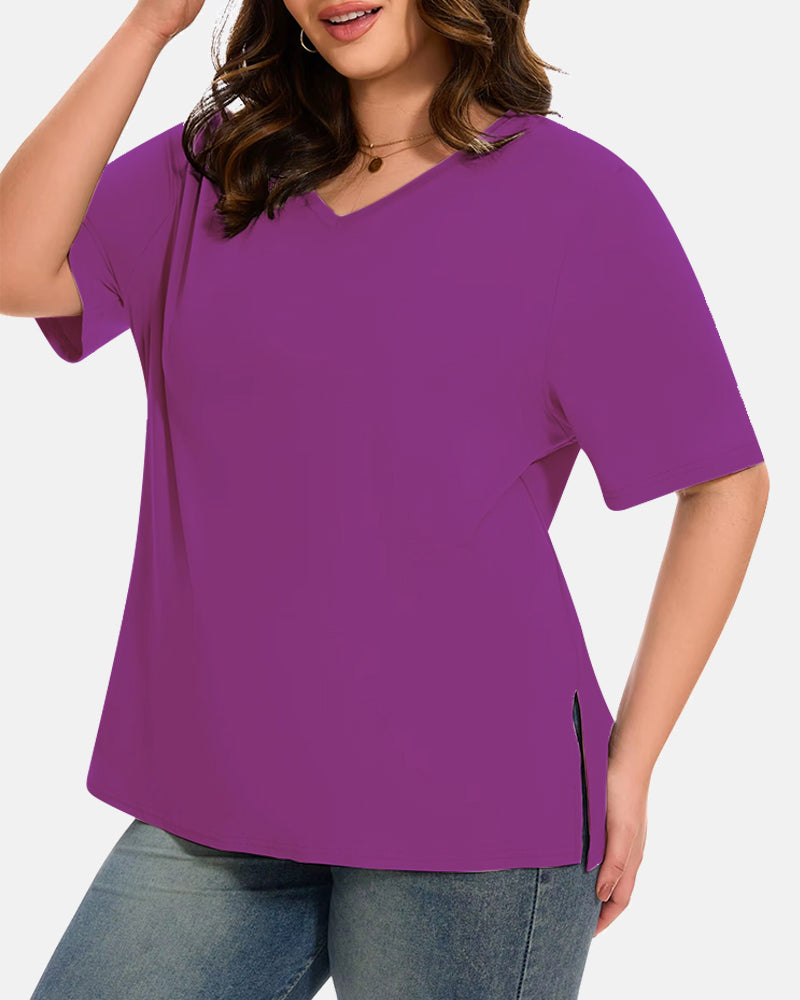 Dames T-Shirts Met V-Hals En Basic Mouw In Plus Size