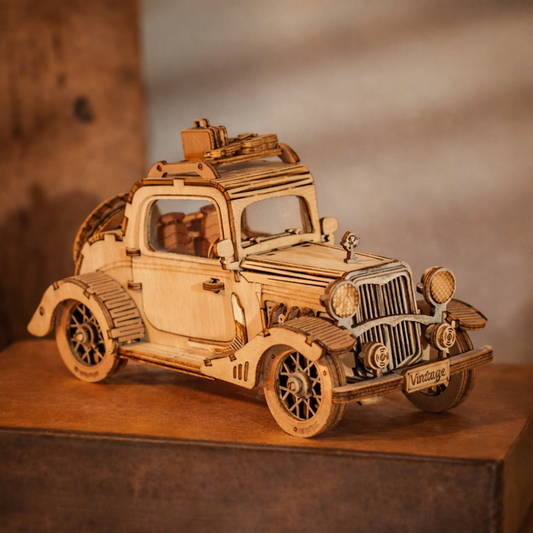 Vintage auto met gitaar