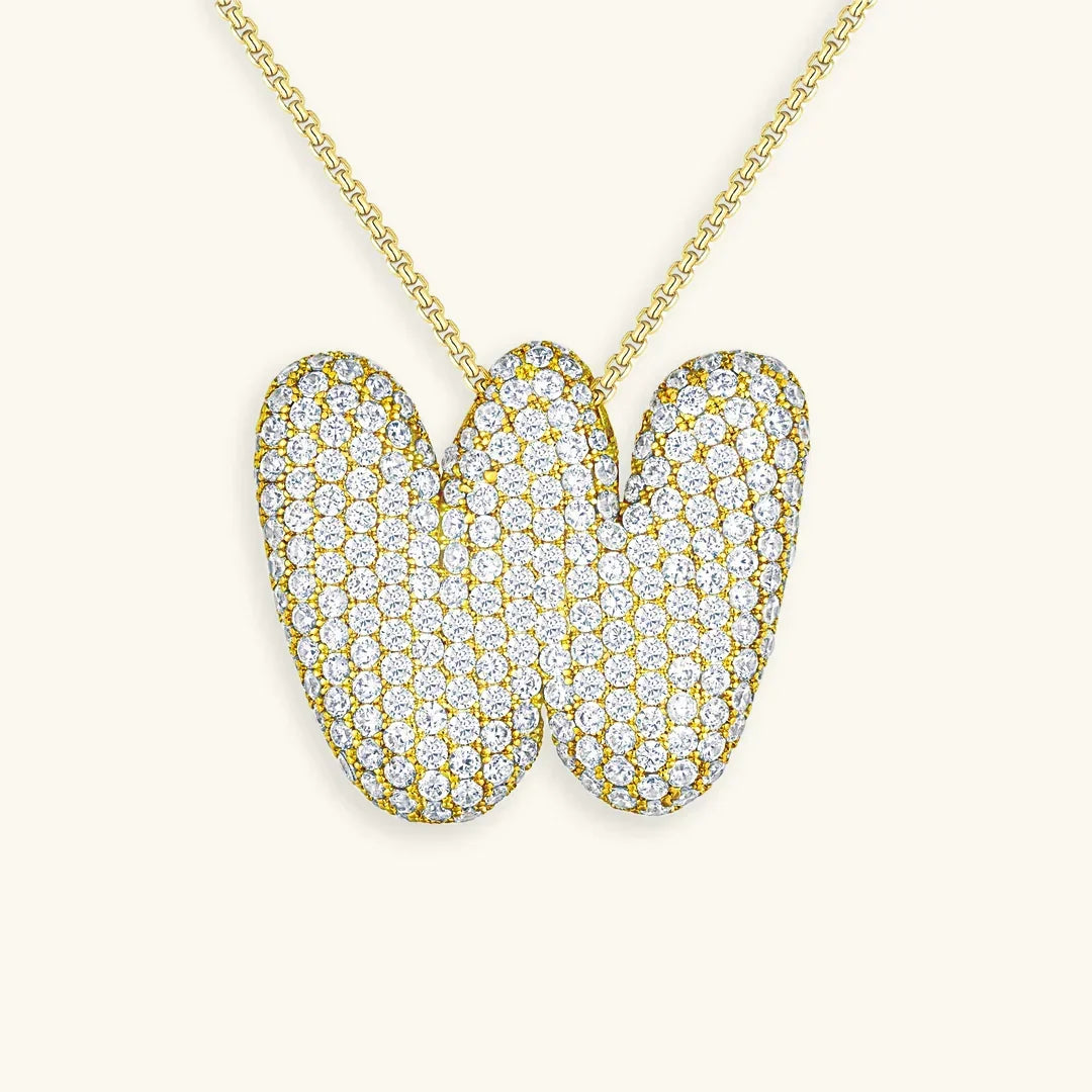 Ketting met diamant en initiaal in 'bubble'-stijl
