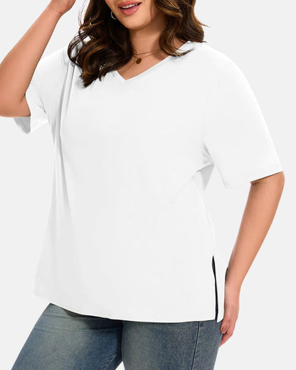 Dames T-Shirts Met V-Hals En Basic Mouw In Plus Size