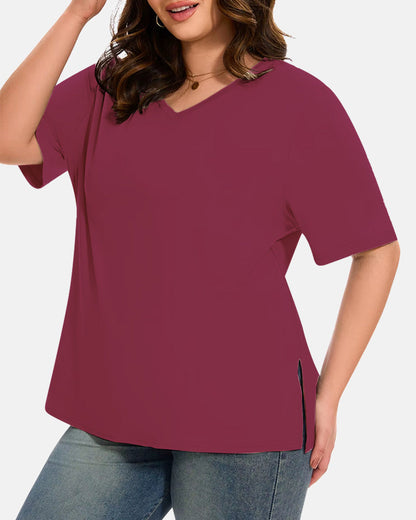 Dames T-Shirts Met V-Hals En Basic Mouw In Plus Size