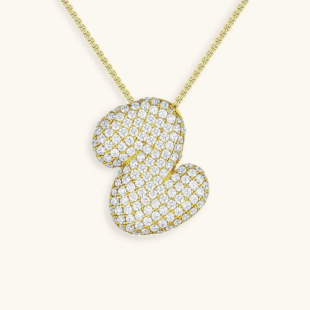 Ketting met diamant en initiaal in 'bubble'-stijl