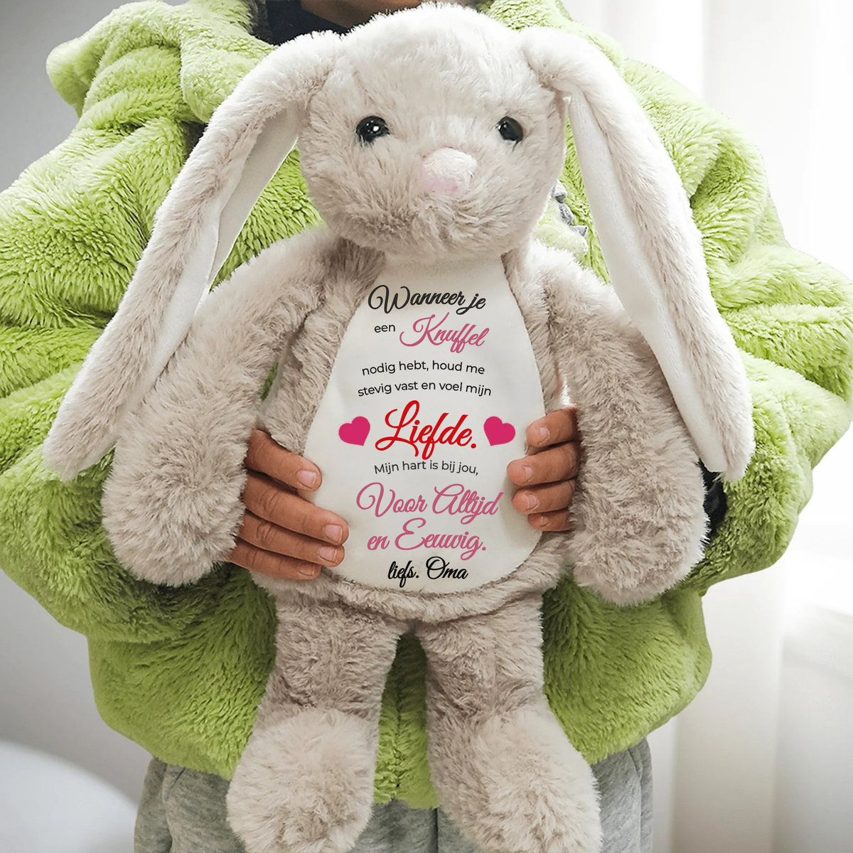 HuggleBunny Knuffelkonijn met Naam en Persoonlijke Boodschap – Het Perfecte Troost- en Cadeauknuffeltje