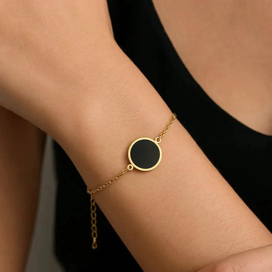 Obsidiaan Armband - Cirkelmedaillon