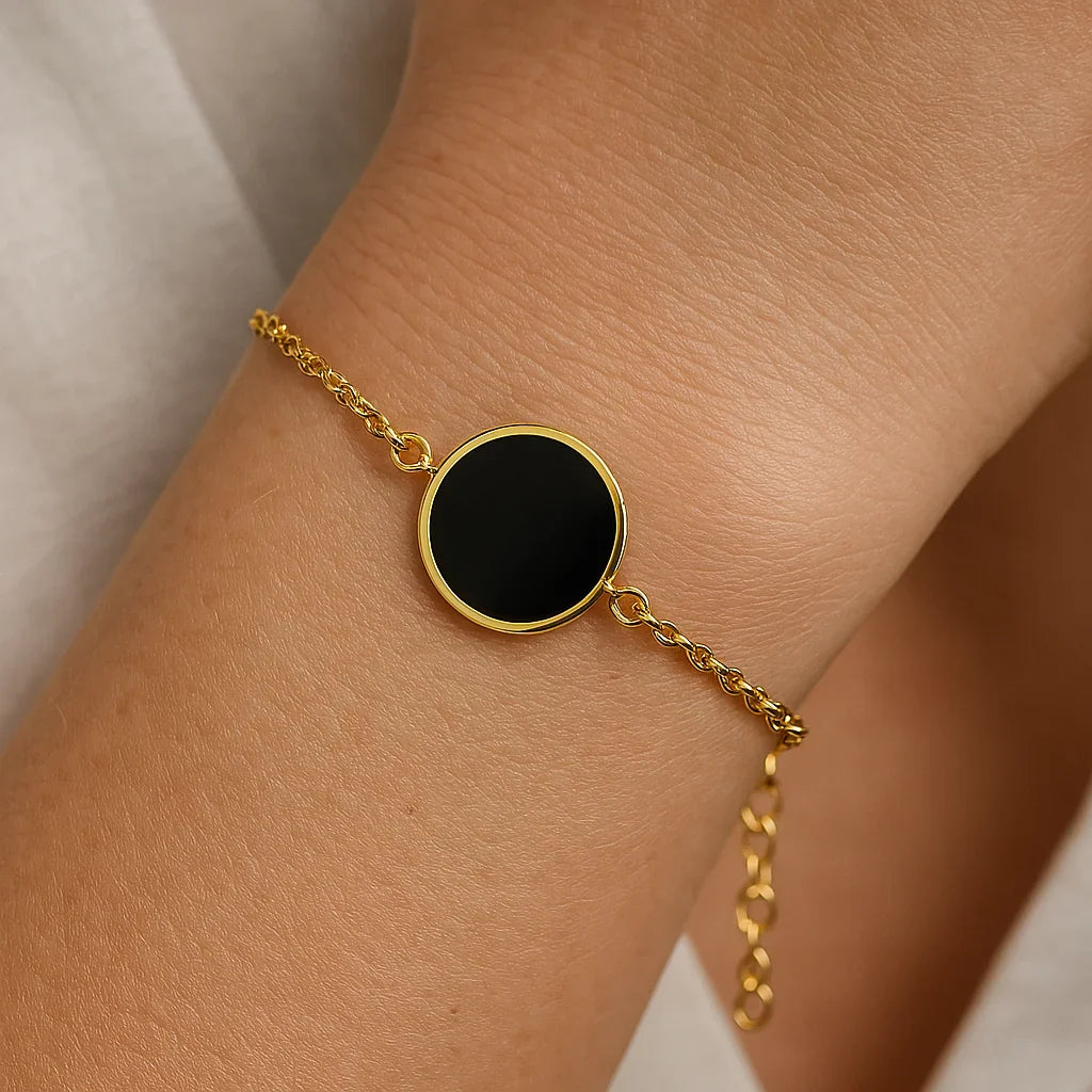 Obsidiaan Armband - Cirkelmedaillon