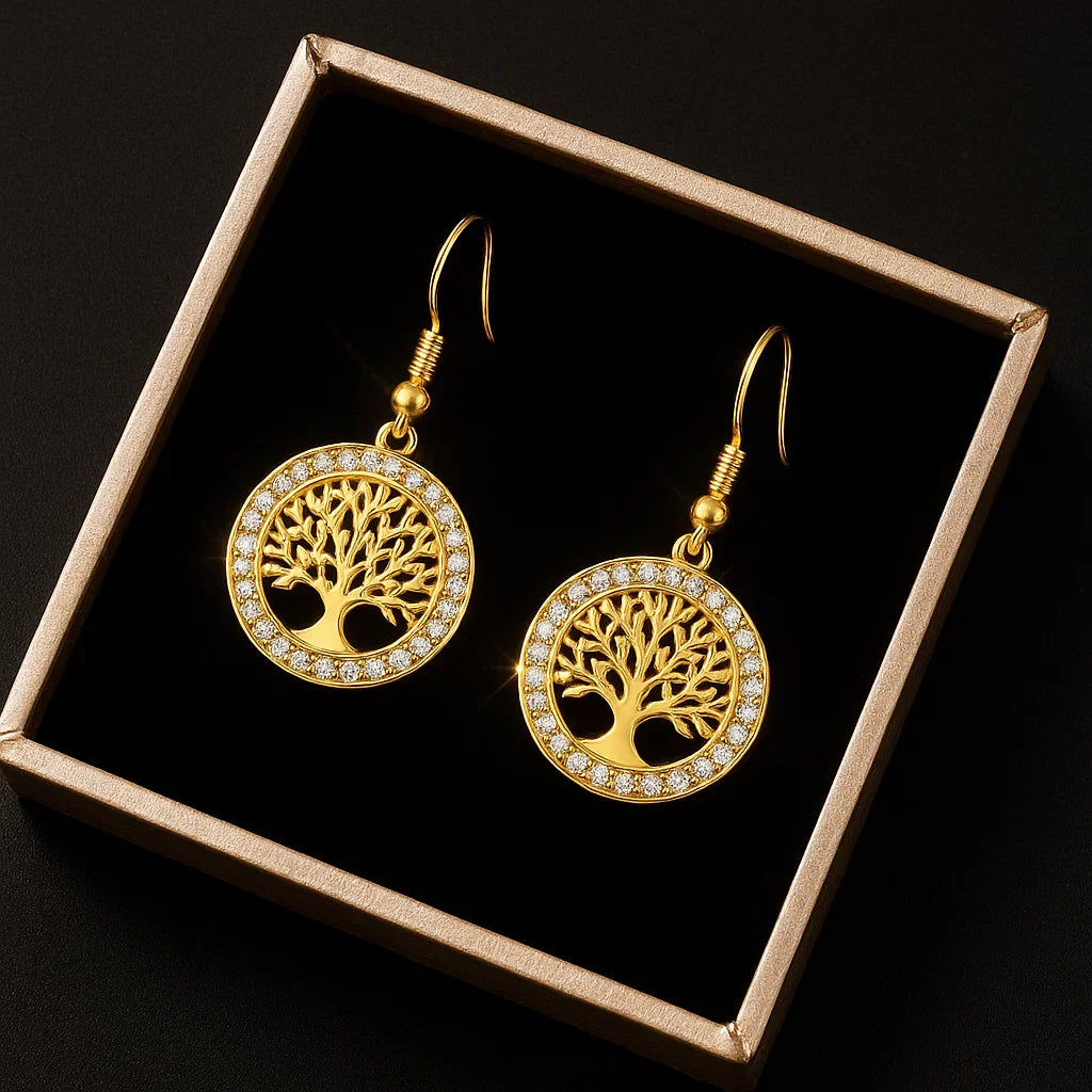 Boom des Levens Oorbellen – Verguld met Strass