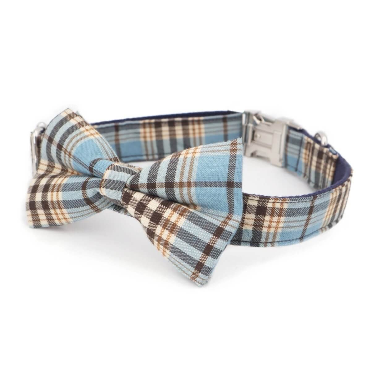 DapperPaws | Hondenhalsband met vlinderdas - Blauw teddyruit