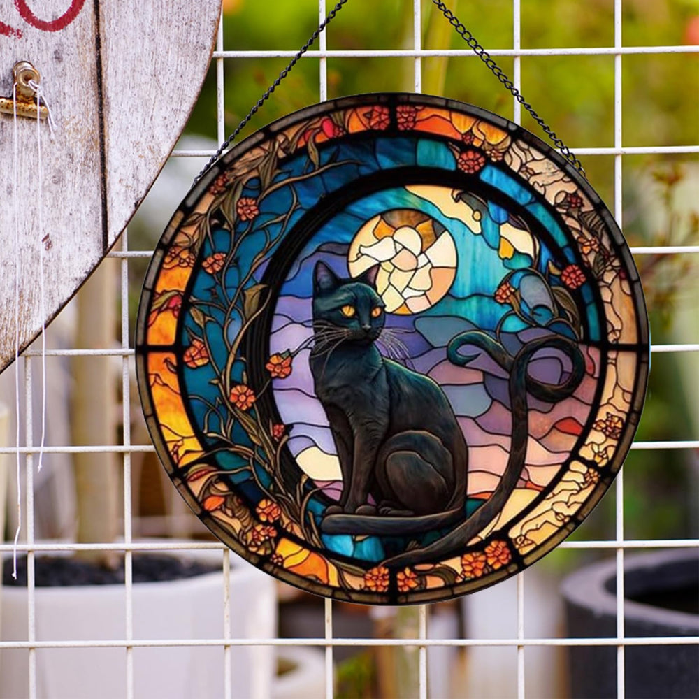 Glas-in-lood Zonvanger - Zwarte kat