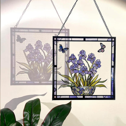 Glas-in-lood Zonvanger - Blauwe Iris en Vlinder