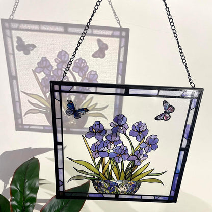 Glas-in-lood Zonvanger - Blauwe Iris en Vlinder