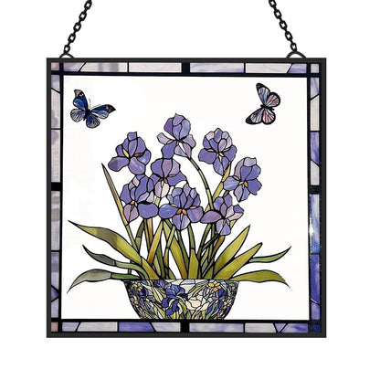 Glas-in-lood Zonvanger - Blauwe Iris en Vlinder