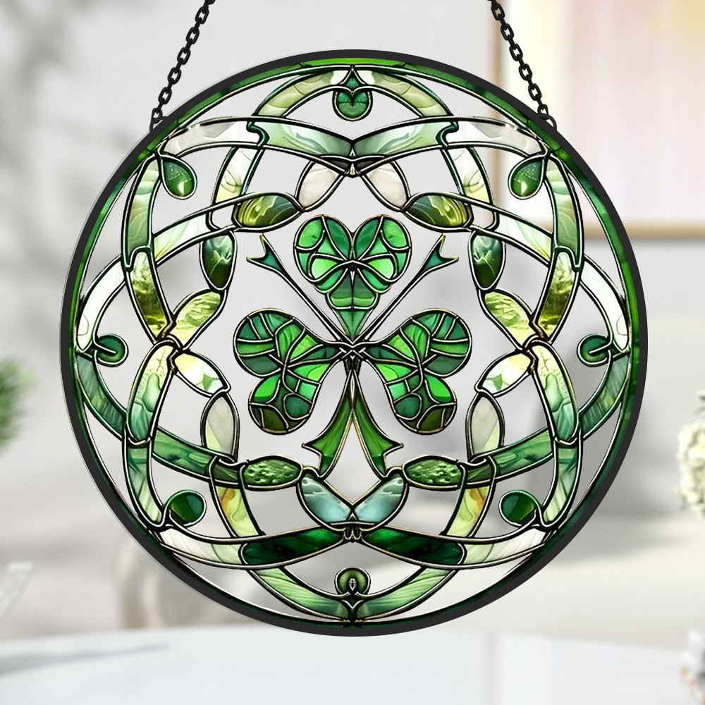 Glas-in-lood Zonvanger - Celtic Knot Clover