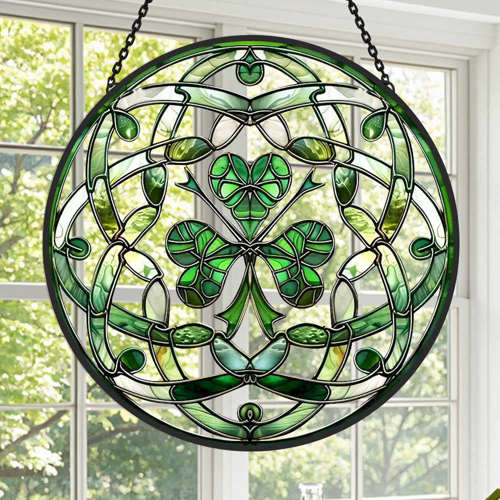 Glas-in-lood Zonvanger - Celtic Knot Clover