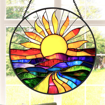 Glas-in-lood Zonvanger - Kleurrijk zonlandschap