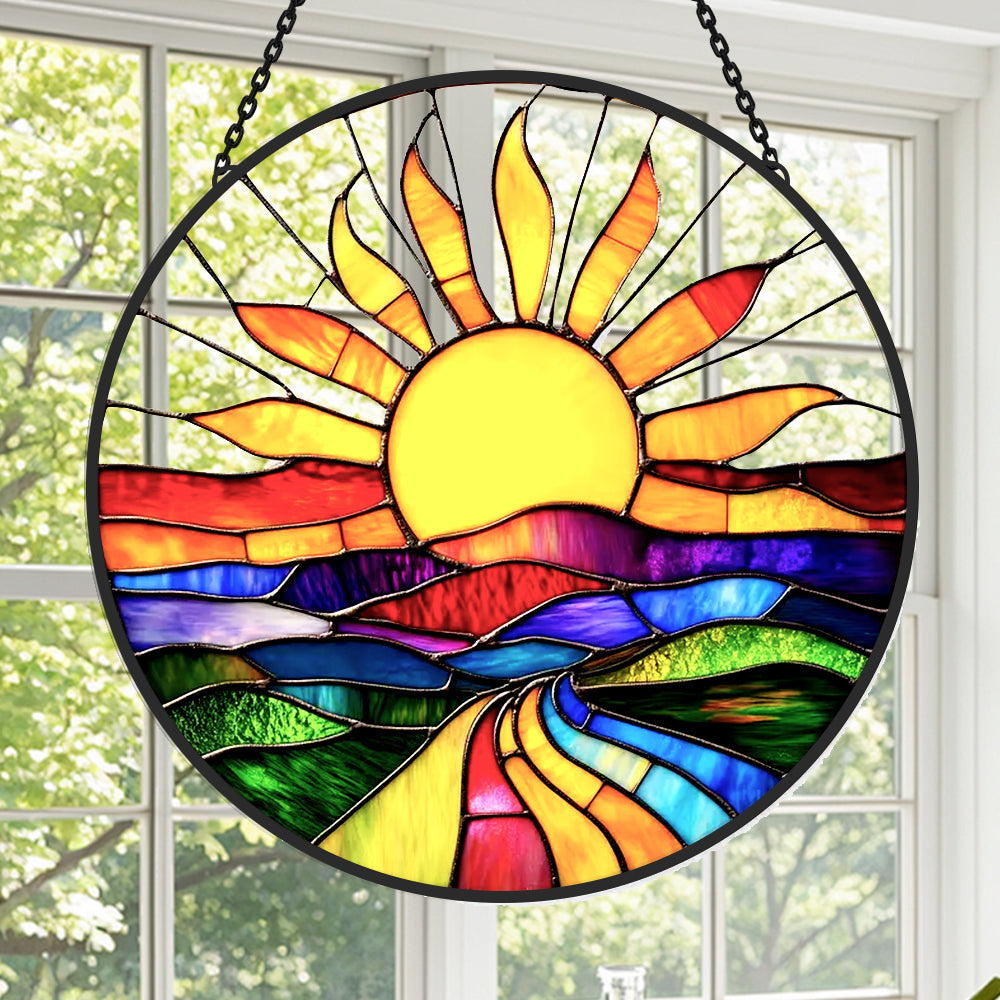 Glas-in-lood Zonvanger - Kleurrijk zonlandschap