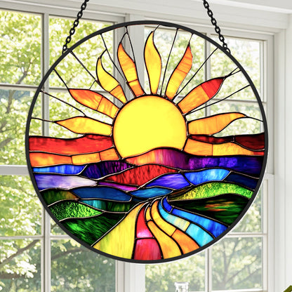 Glas-in-lood Zonvanger - Kleurrijk zonlandschap