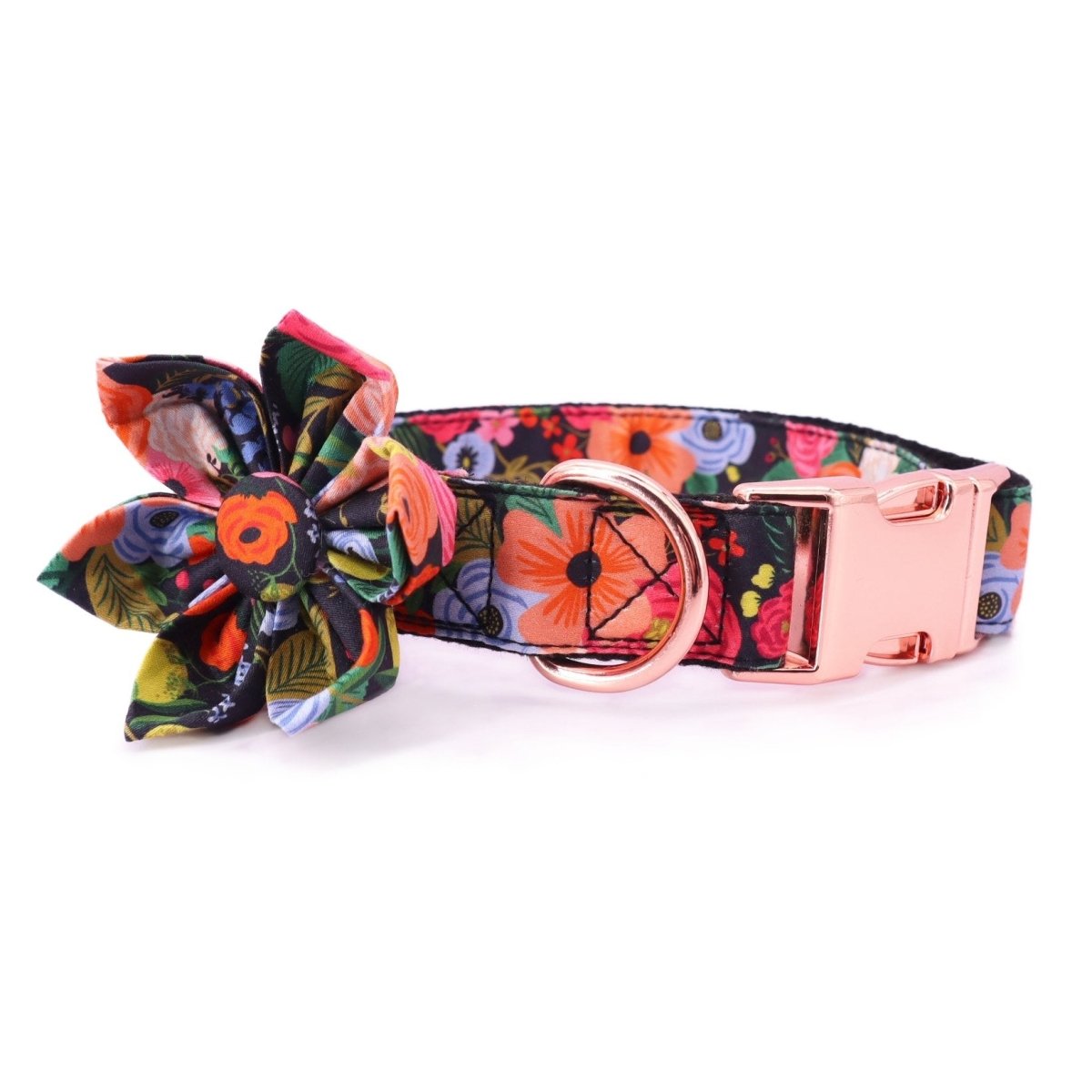 BloomPaws | Verstelbare Hondenhalsband - Middernacht bloemen