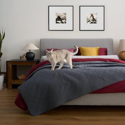 FURRFREE Dekbedset met ruitmozaïekpatroon – Huisdierhaar-afstotend voor gezinnen met honden of katten