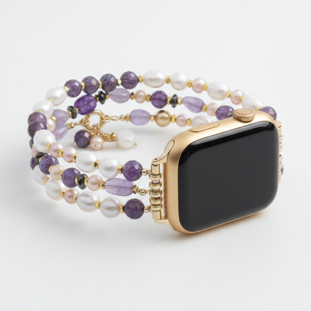 NatureStraps Amethist Parelcluster Stretch