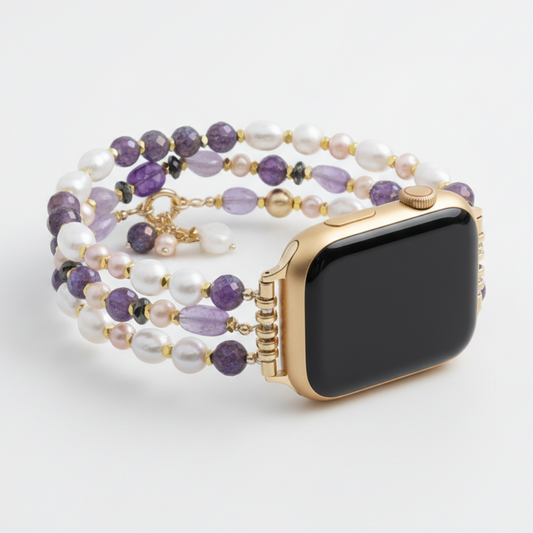 NatureStraps Amethist Parelcluster Stretch