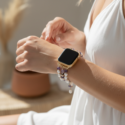 NatureStraps Amethist Parelcluster Stretch