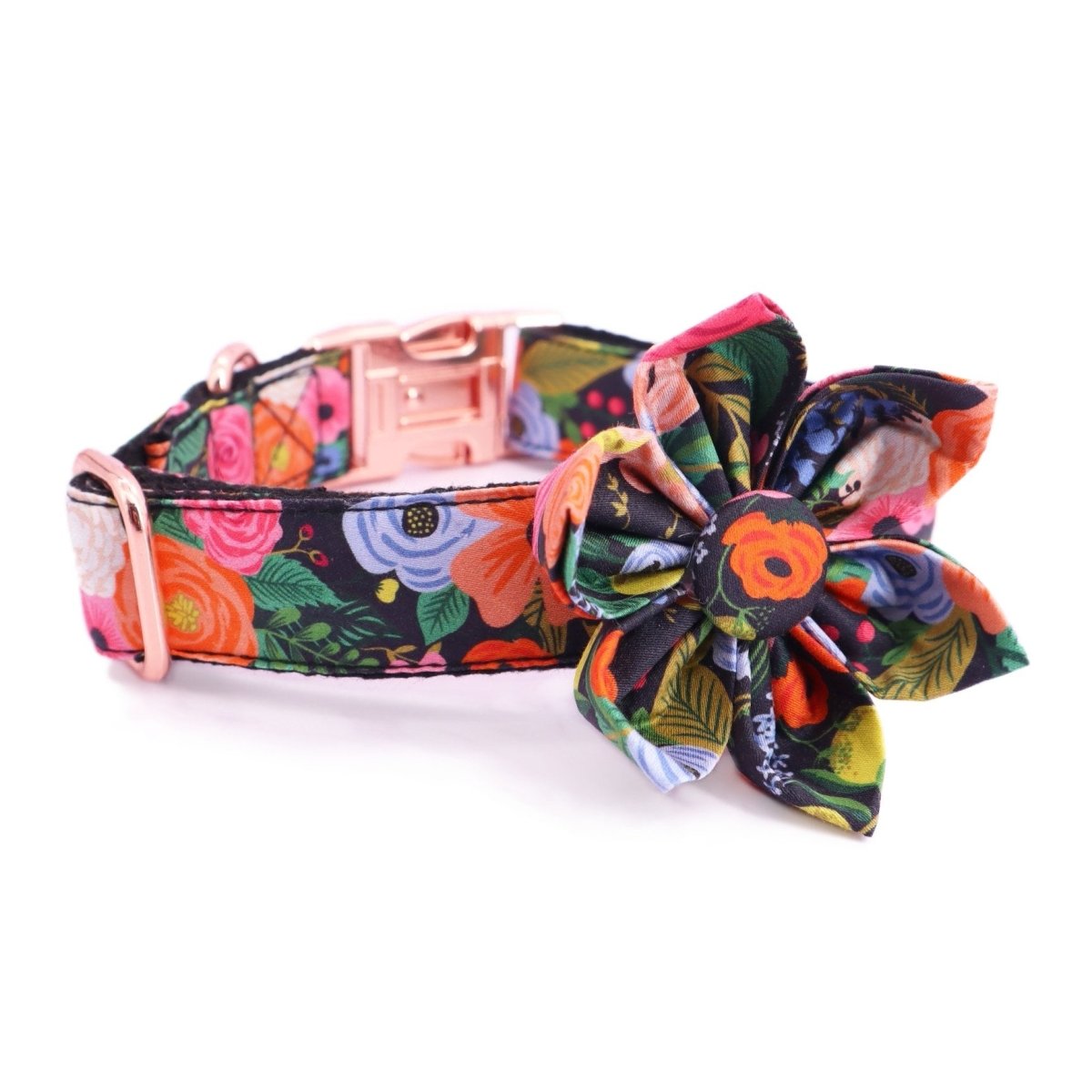 BloomPaws | Verstelbare Hondenhalsband - Middernacht bloemen