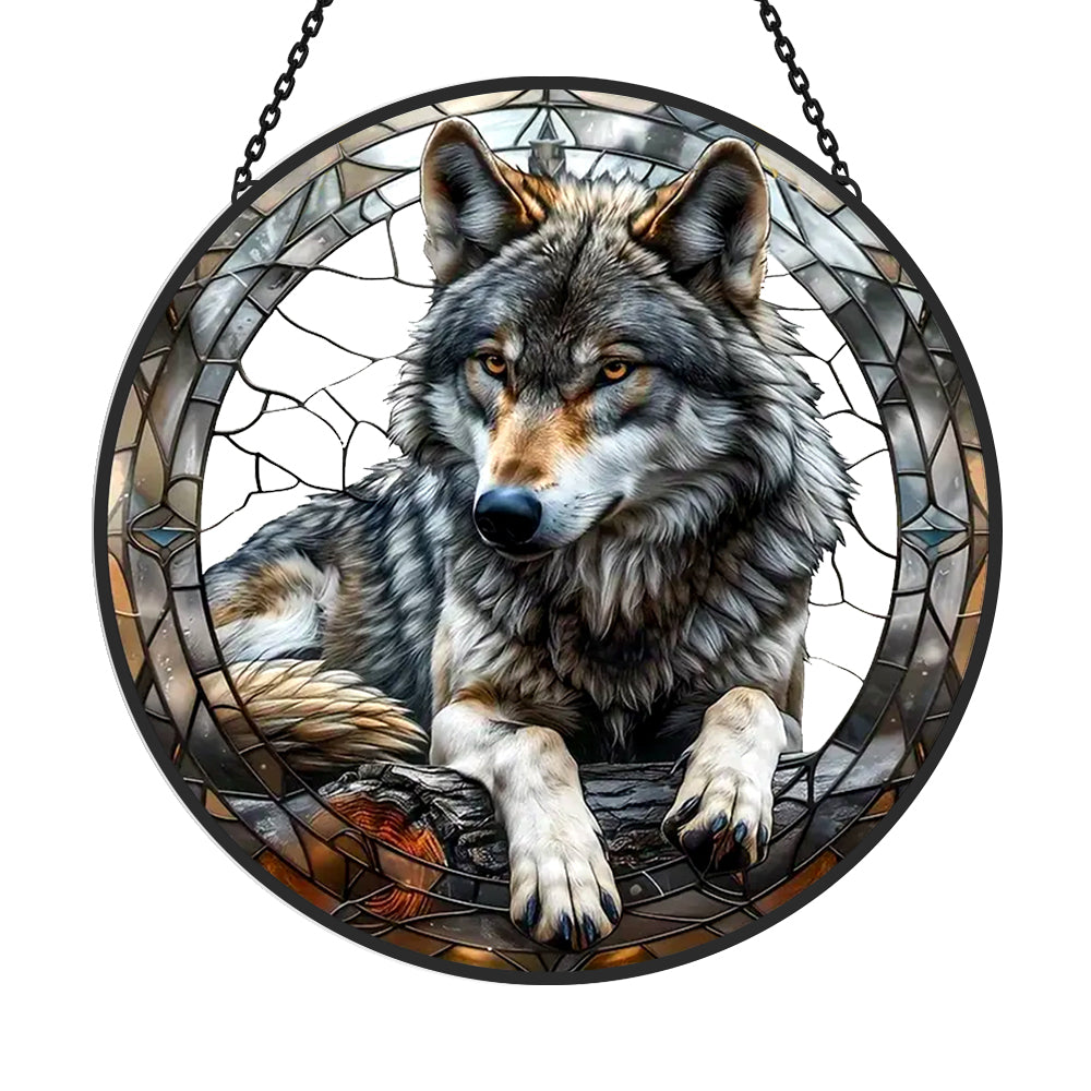Glas-in-lood Zonvanger - Grijze Wolf
