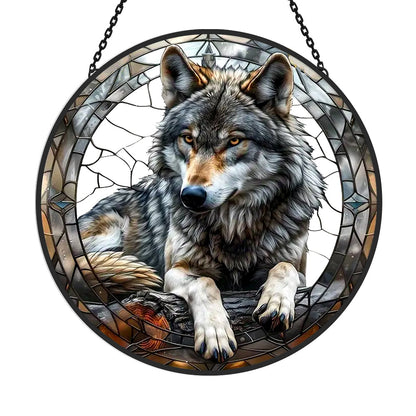 Glas-in-lood Zonvanger - Grijze Wolf