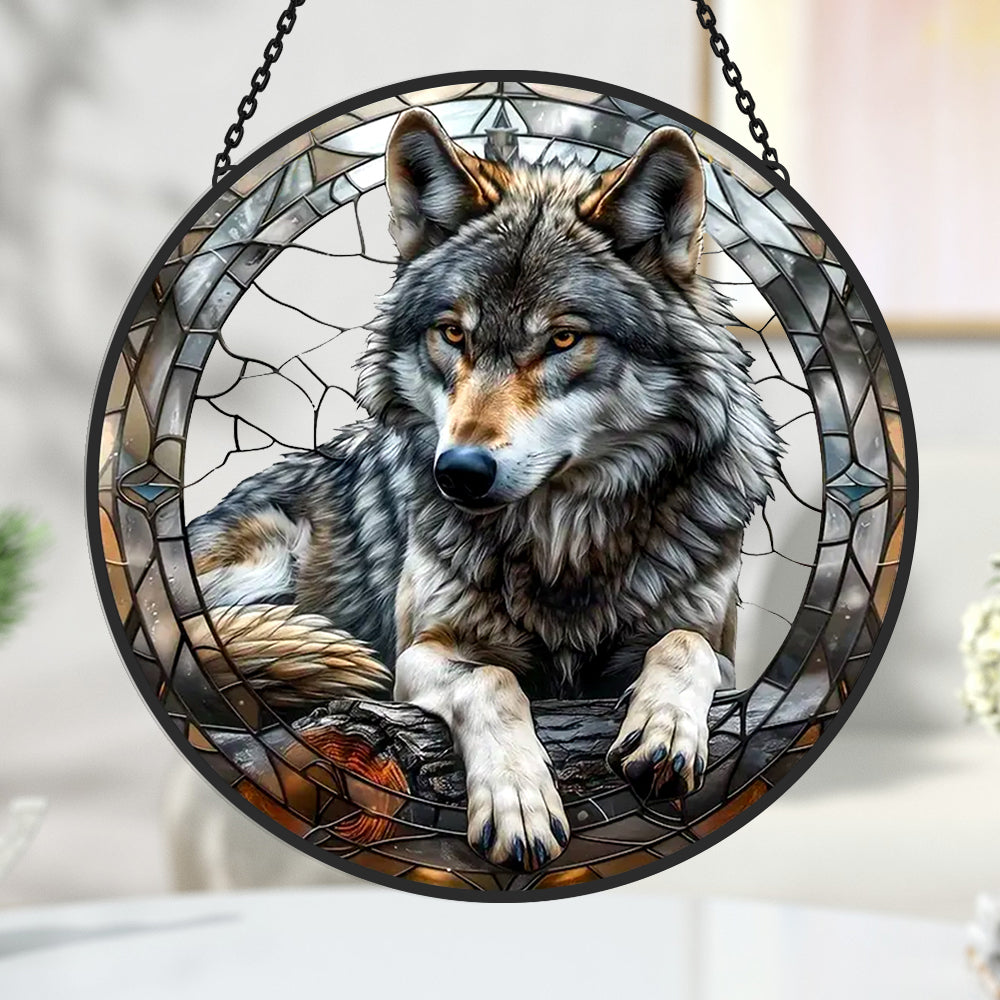 Glas-in-lood Zonvanger - Grijze Wolf