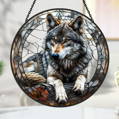 Glas-in-lood Zonvanger - Grijze Wolf