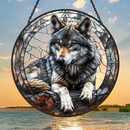 Glas-in-lood Zonvanger - Grijze Wolf