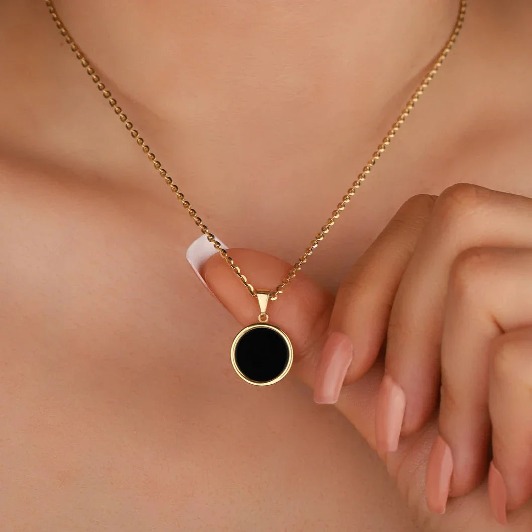 Obsidiaan halsketting - cirkelmedaillon