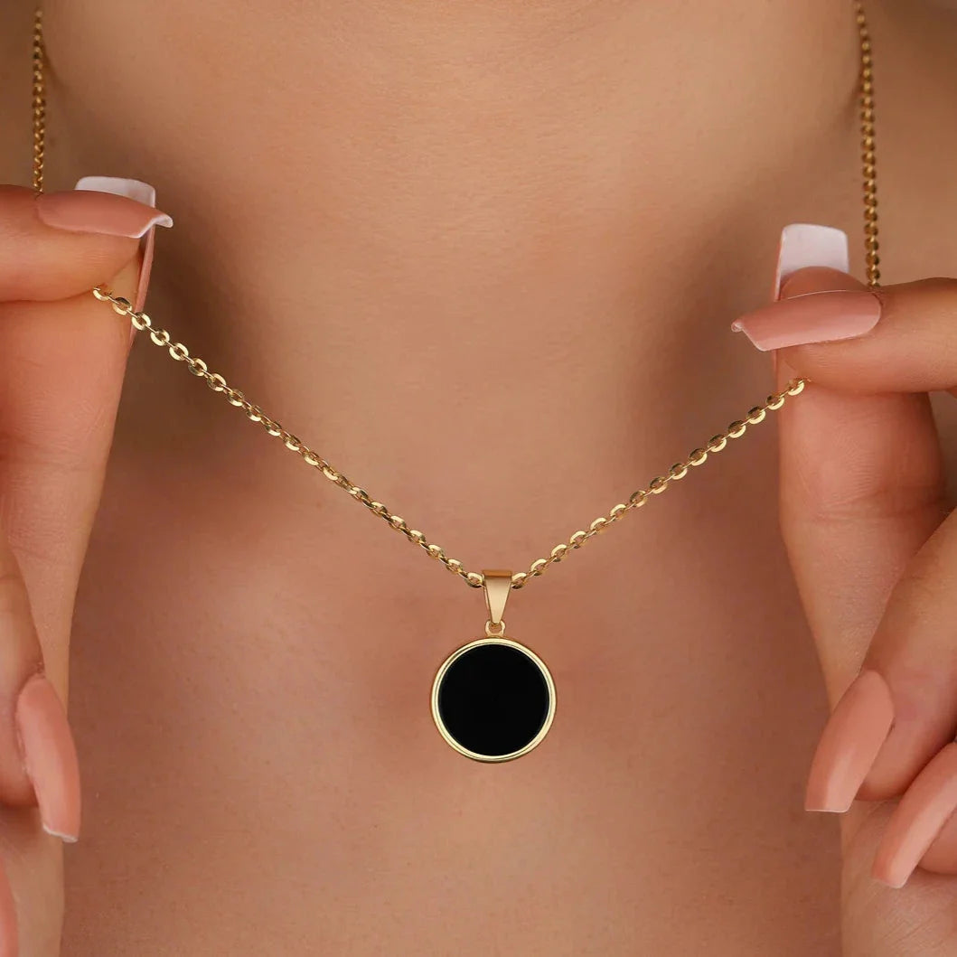Obsidiaan halsketting - cirkelmedaillon