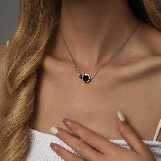 Obsidiaan halsketting - dubbele hanger