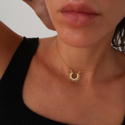 Azteekse Zonneketting - Sterling Zilver verguld met 18K, Minimalistisch Ontwerp