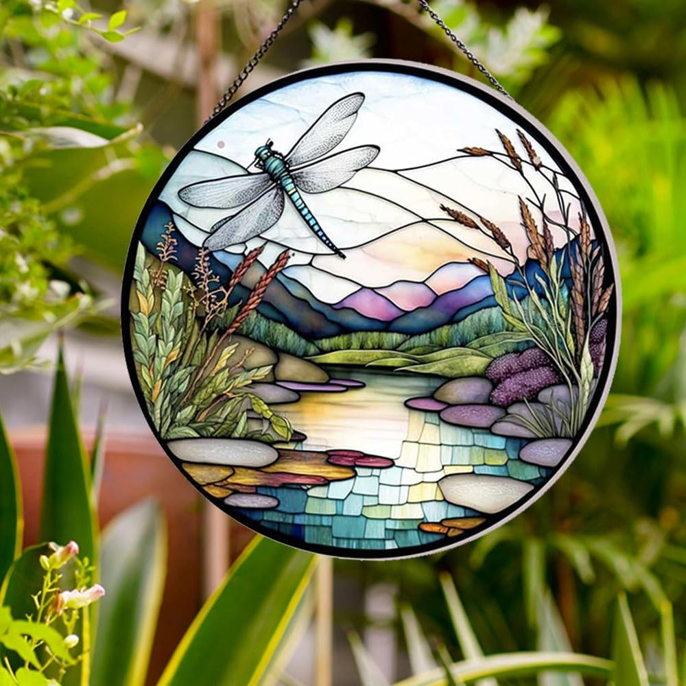 Glas-in-lood Zonvanger - Rivier en Libel
