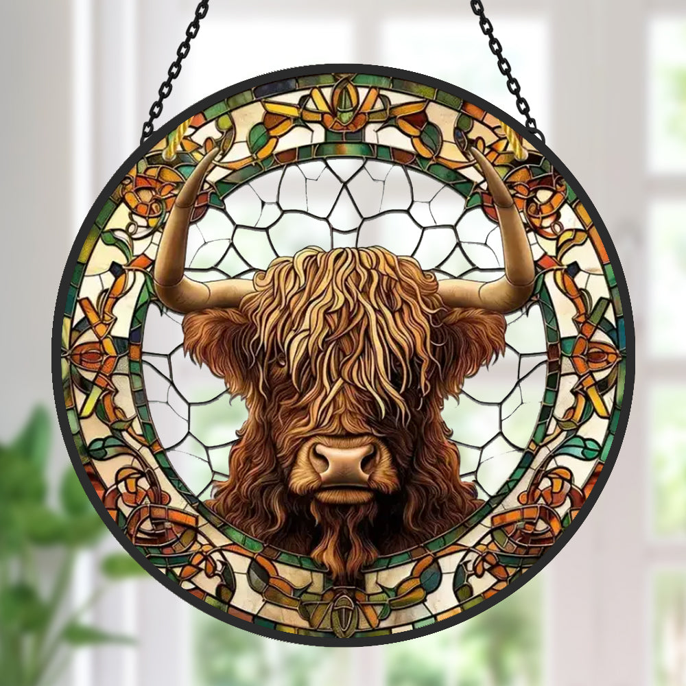 Glas-in-lood Zonvanger - Schotse hooglandkoe