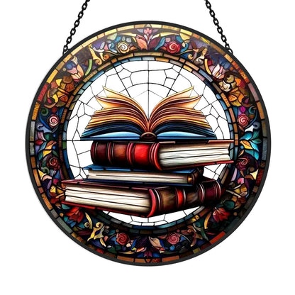 Glas-in-lood Zonvanger - Opgestapelde Boeken
