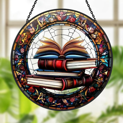 Glas-in-lood Zonvanger - Opgestapelde Boeken