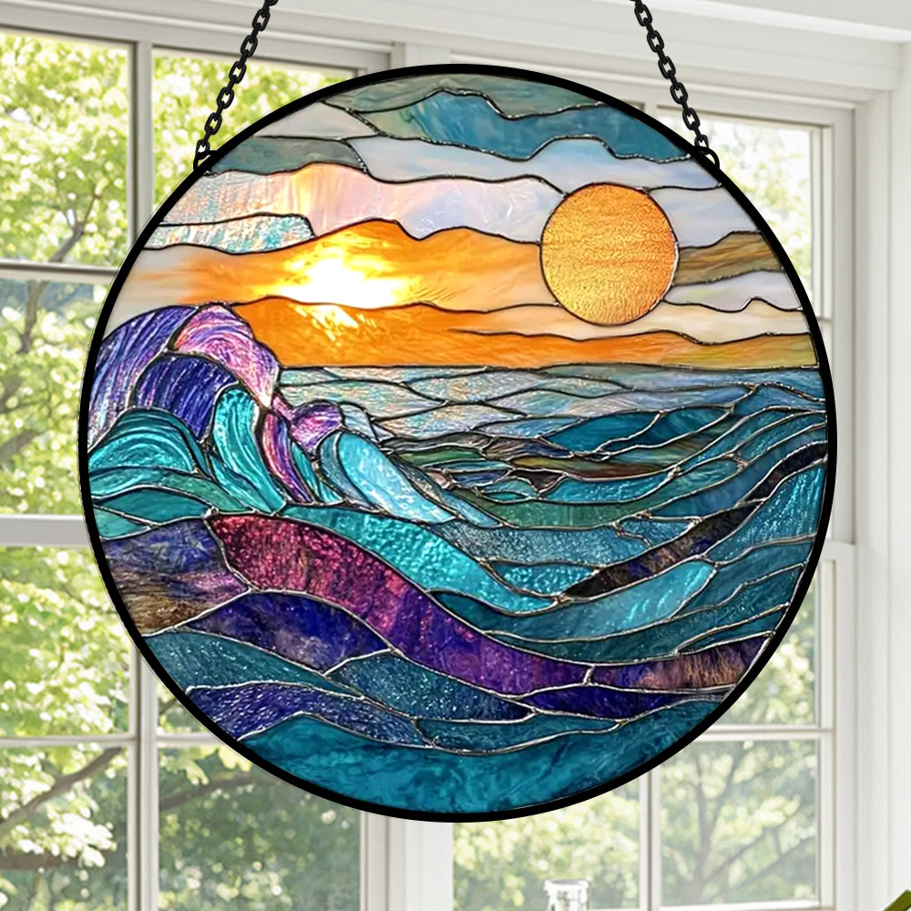Glas-in-lood Zonvanger - Rivier bij Zonsondergang