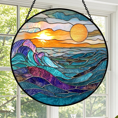Glas-in-lood Zonvanger - Rivier bij Zonsondergang