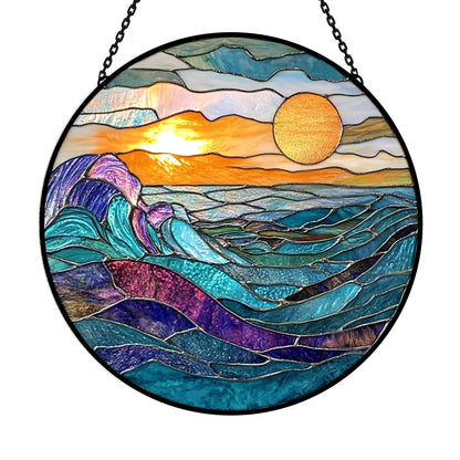 Glas-in-lood Zonvanger - Rivier bij Zonsondergang