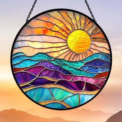 Glas-in-lood Zonvanger - Rivier bij zonsondergang