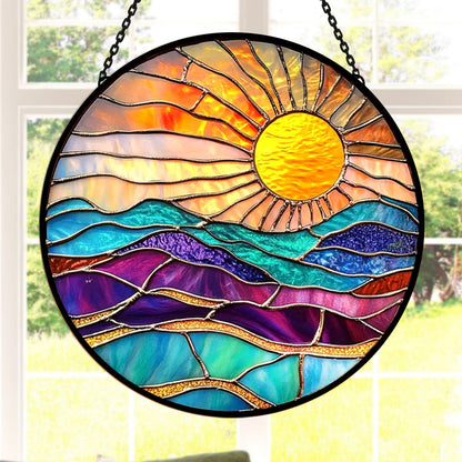Glas-in-lood Zonvanger - Rivier bij zonsondergang