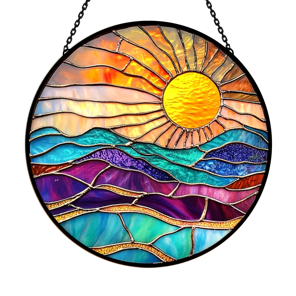 Glas-in-lood Zonvanger - Rivier bij zonsondergang